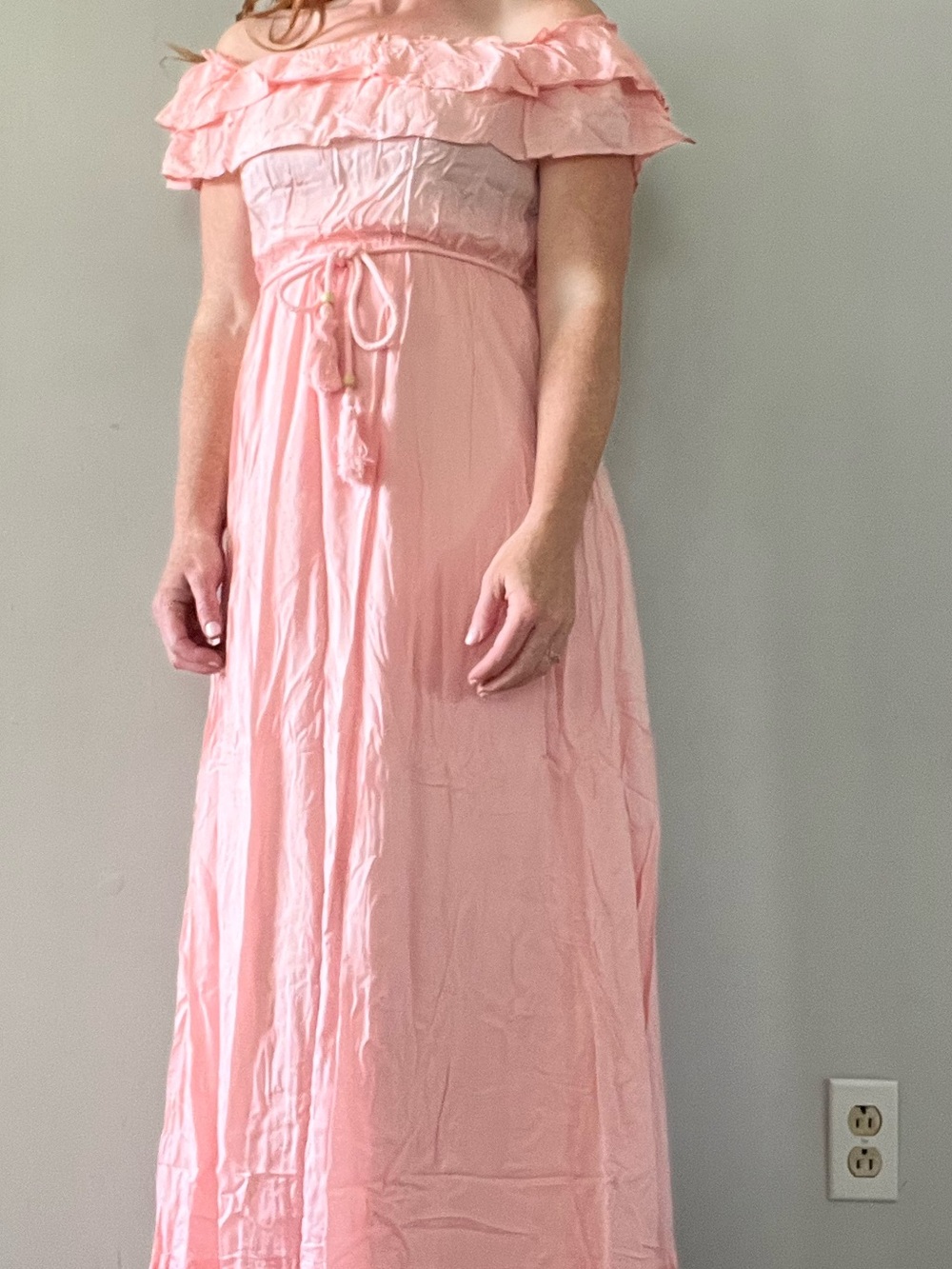 Dress Day | Pink Ruffled Off-Shoulder Maxi Dress - Picture 2 of 7